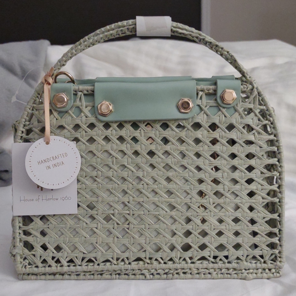 House of Harlow 1960 Straw Purse Handbag with Removable Pouch